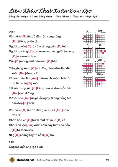 Hợp âm Liên Khúc Khai Xuân Đón Lộc (Đông Nhi) – bản nhạc PDF trang 1, tông G