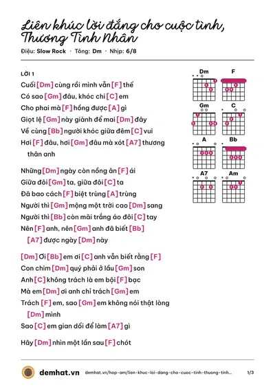 Hợp âm Liên khúc lời đắng cho cuộc tình, Thương Tình Nhân (Đàm Vĩnh Hưng) – bản nhạc PDF trang 1, tông Dm