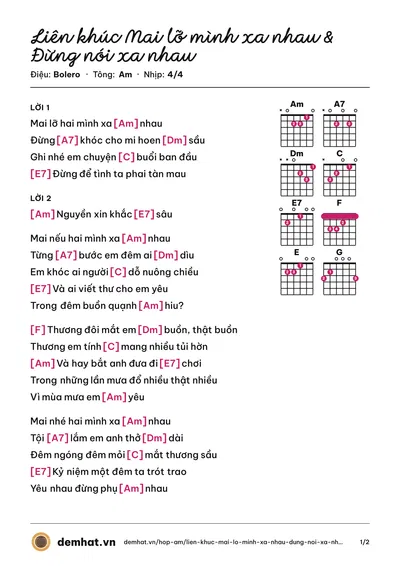Hợp âm Liên khúc Mai lỡ mình xa nhau & Đừng nói xa nhau (Chế Linh) – bản nhạc PDF trang 1, tông Am