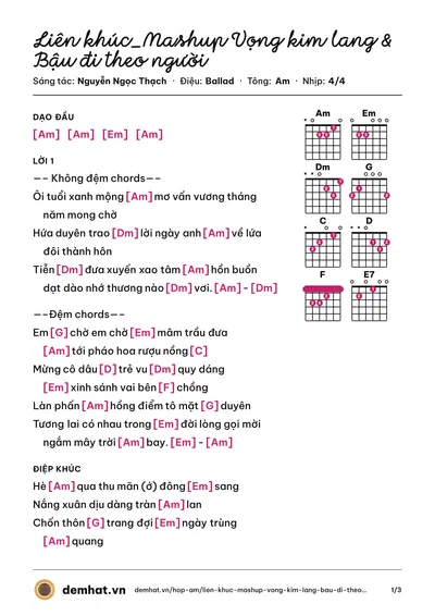 Hợp âm Liên khúc_Mashup Vọng kim lang & Bậu đi theo người (Phi Nhung) – bản nhạc PDF trang 1, tông Am