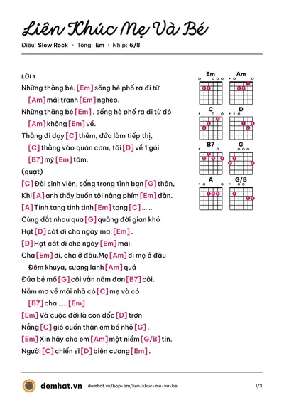 Hợp âm Liên Khúc Mẹ Và Bé (Johan) – bản nhạc PDF trang 1, tông Em