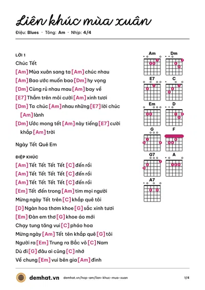 Hợp âm Liên khúc mùa xuân (Quân Keyboard) – bản nhạc PDF trang 1, tông Am
