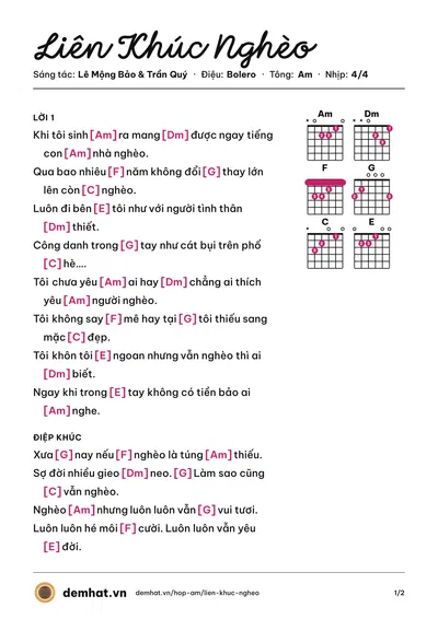 Hợp âm Liên Khúc Nghèo (Trường Vũ) – bản nhạc PDF trang 1, tông Am