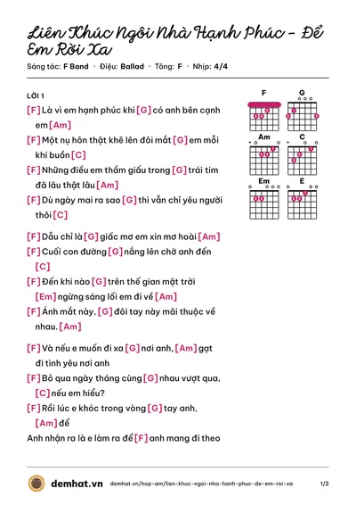 Hợp âm Liên Khúc Ngôi Nhà Hạnh Phúc - Để Em Rời Xa (F Band) – bản nhạc PDF trang 1, tông F