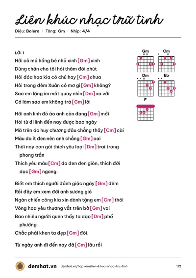 Hợp âm Liên khúc nhạc trữ tình (Quân Keyboard) – bản nhạc PDF trang 1, tông Gm