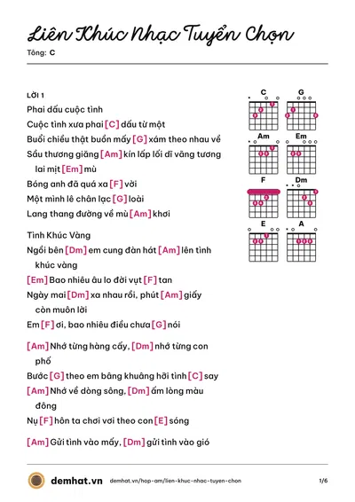 Hợp âm Liên Khúc Nhạc Tuyển Chọn (Tăng Phúc) – bản nhạc PDF trang 1, tông C