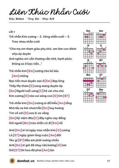 Hợp âm Liên Khúc Nhẫn Cưới (Phi Nhung) – bản nhạc PDF trang 1, tông Em