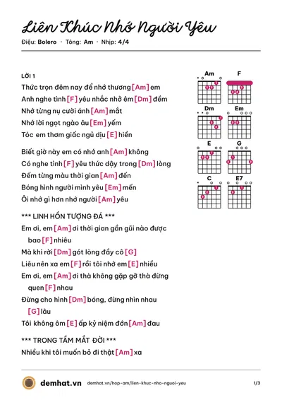 Hợp âm Liên Khúc Nhớ Người Yêu (Chế Linh) – bản nhạc PDF trang 1, tông Am