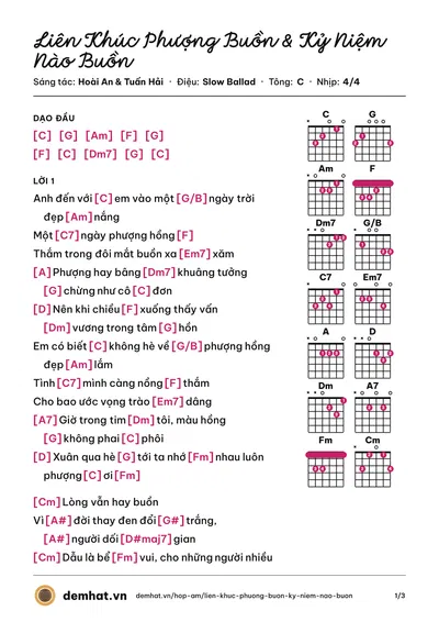 Hợp âm Liên Khúc Phượng Buồn & Kỷ Niệm Nào Buồn (Như Quỳnh) – bản nhạc PDF trang 1, tông C