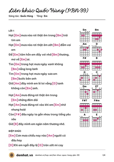 Hợp âm Liên khúc Quốc Hùng (PBN 99) (Quỳnh Vi) – bản nhạc PDF trang 1, tông Em