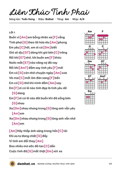 Hợp âm Liên Khúc Tình Phai (Tuấn Hưng) – bản nhạc PDF trang 1, tông Am