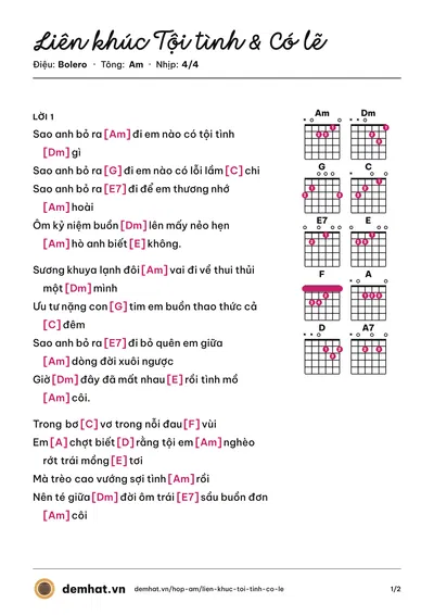 Hợp âm Liên khúc Tội tình & Có lẽ – bản nhạc PDF trang 1, tông Am