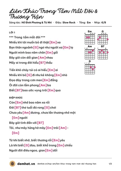 Hợp âm Liên Khúc Trong Tầm Mắt Đời & Thương Hận (Chế Linh) – bản nhạc PDF trang 1, tông Em