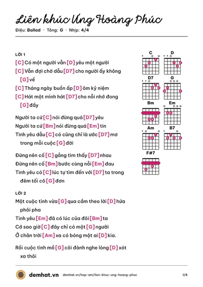 Hợp âm Liên khúc Ưng Hoàng Phúc – bản nhạc PDF trang 1, tông G