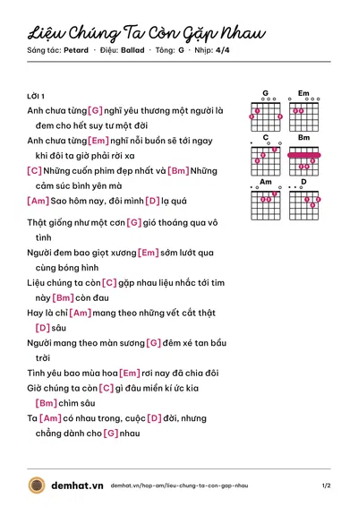Hợp âm Liệu Chúng Ta Còn Gặp Nhau (Vải) – bản nhạc PDF trang 1, tông G