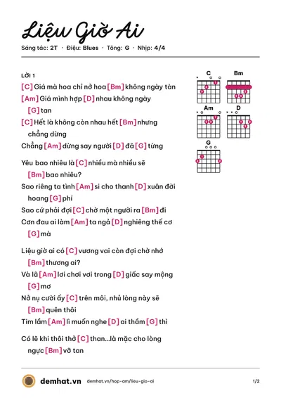 Hợp âm Liệu Giờ Ai (2T) – bản nhạc PDF trang 1, tông G