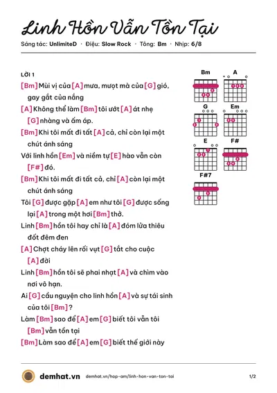 Hợp âm Linh Hồn Vẫn Tồn Tại (UnlimiteD) – bản nhạc PDF trang 1, tông Bm