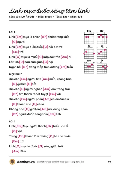 Hợp âm Linh mục đuốc sáng tâm linh (LM Ân Đức) – bản nhạc PDF trang 1, tông Em