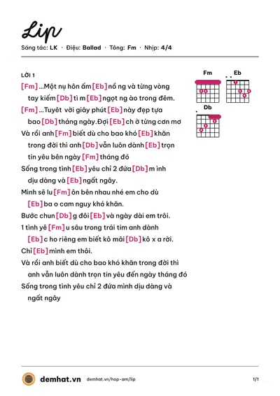 Hợp âm Lip (LK) – bản nhạc PDF trang 1, tông Fm