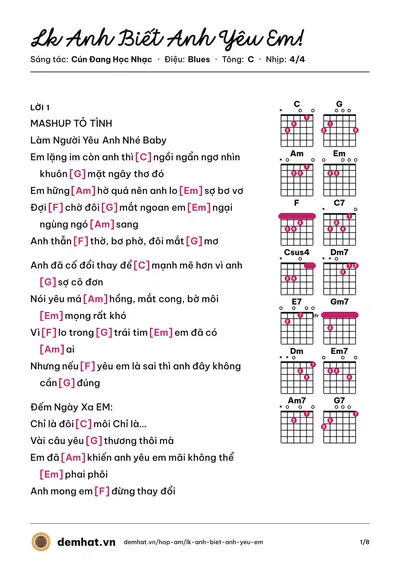 Hợp âm Lk Anh Biết Anh Yêu Em! (Bích Phương) – bản nhạc PDF trang 1, tông C