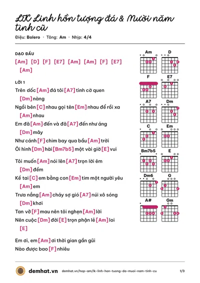 Hợp âm LK Linh hồn tượng đá & Mười năm tình cũ (Huỳnh Phi Tiễn) – bản nhạc PDF trang 1, tông Am