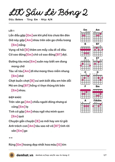 Hợp âm LK Sầu Lẻ Bóng 2 (Nguyễn Thiện Nhân) – bản nhạc PDF trang 1, tông Em