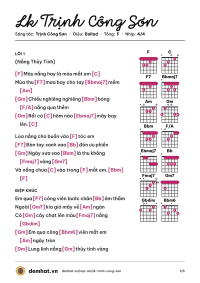 Hợp âm Lk Trịnh Công Sơn (Trần Thái Hòa) – bản nhạc PDF trang 1, tông F