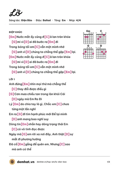 Hợp âm Lỡ (Mai Hà) – bản nhạc PDF trang 1, tông Em
