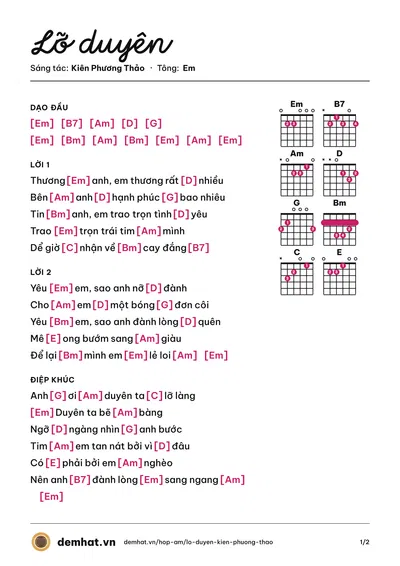 Hợp âm Lỡ duyên (Hồng Phượng) – bản nhạc PDF trang 1, tông Em