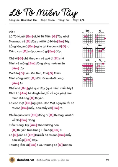 Hợp âm Lô Tô Miền Tây (Don Nguyễn) – bản nhạc PDF trang 1, tông Em