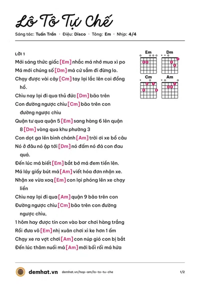 Hợp âm Lô Tô Tự Chế (Tuấn RuPi) – bản nhạc PDF trang 1, tông Em