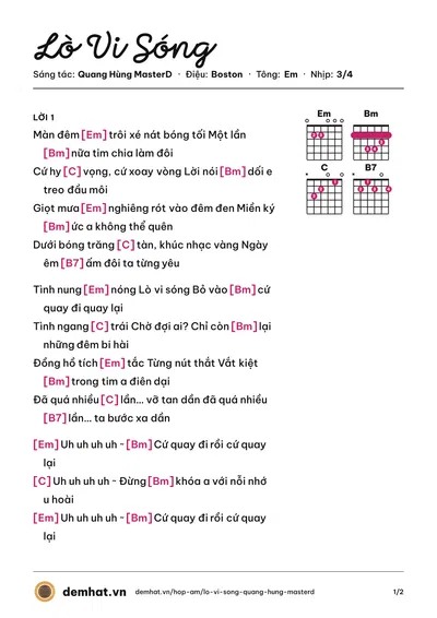 Hợp âm Lò Vi Sóng (Quang Hùng MasterD) – bản nhạc PDF trang 1, tông Em