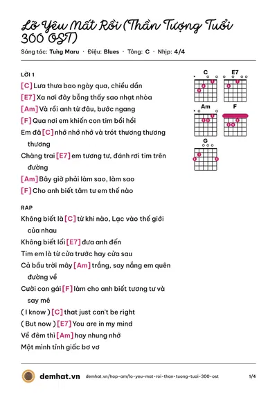 Hợp âm Lỡ Yêu Mất Rồi (Thần Tượng Tuổi 300 OST) (Tùng Maru) – bản nhạc PDF trang 1, tông C