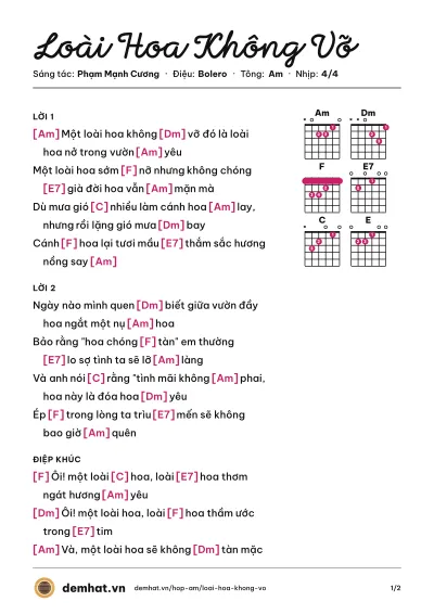 Hợp âm Loài Hoa Không Vỡ (Như Quỳnh) – bản nhạc PDF trang 1, tông Am