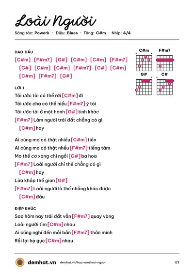 Hợp âm Loài Người (Powerk) – bản nhạc PDF trang 1, tông C#m