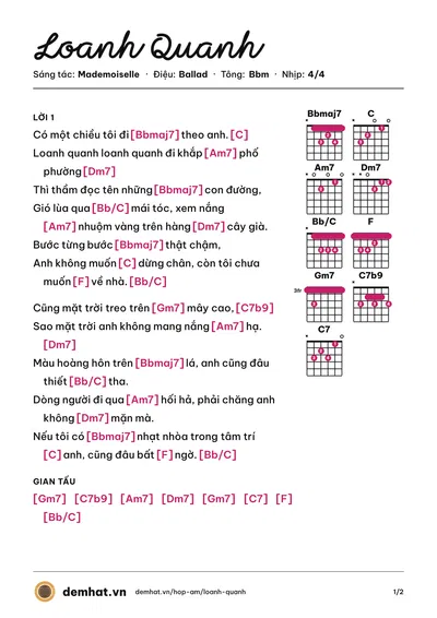 Hợp âm Loanh Quanh (Mademoiselle) – bản nhạc PDF trang 1, tông Bbm