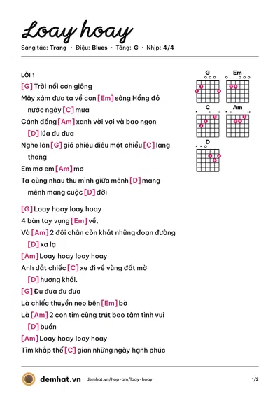 Hợp âm Loay hoay (Trang) – bản nhạc PDF trang 1, tông G