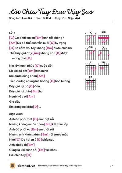 Hợp âm Lời Chia Tay Đau Vậy Sao (người may mắn !) – bản nhạc PDF trang 1, tông C