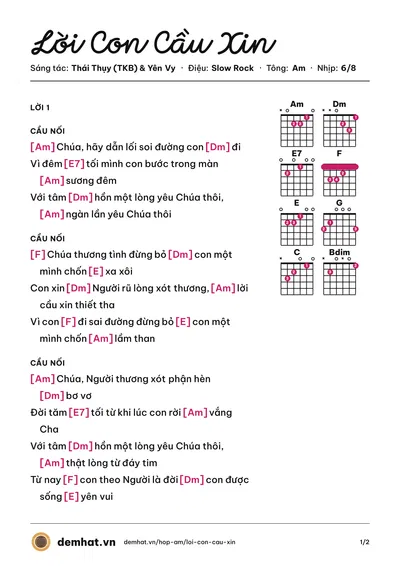 Hợp âm Lời Con Cầu Xin (Lưu Ánh Loan) – bản nhạc PDF trang 1, tông Am