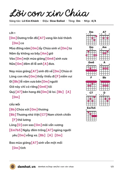 Hợp âm Lời con xin Chúa (Trường Vũ) – bản nhạc PDF trang 1, tông Dm