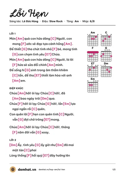 Hợp âm Lỗi Hẹn (Xuân Phú) – bản nhạc PDF trang 1, tông Am
