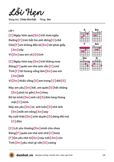 Hợp âm Lỗi Hẹn (Châu Gia Kiệt) – bản nhạc PDF trang 1, tông Dm