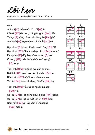 Hợp âm Lỗi hẹn (Ngọc Quy) – bản nhạc PDF trang 1, tông C