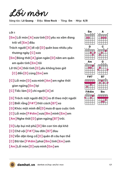 Hợp âm Lối mòn (Hồ Lệ Thu) – bản nhạc PDF trang 1, tông Em