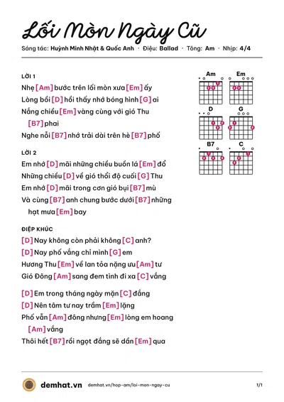 Hợp âm Lối Mòn Ngày Cũ (Huỳnh Minh Nhật) – bản nhạc PDF trang 1, tông Am
