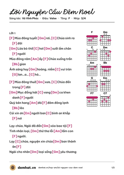 Hợp âm Lời Nguyện Cầu Đêm Noel (Uyên Phương) – bản nhạc PDF trang 1, tông F