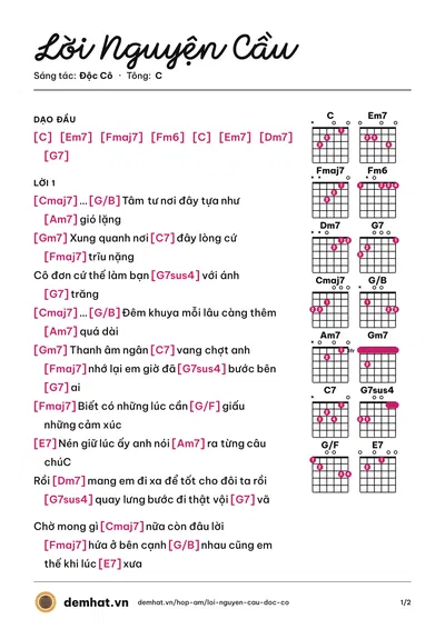 Hợp âm Lời Nguyện Cầu (Độc Cô) – bản nhạc PDF trang 1, tông C