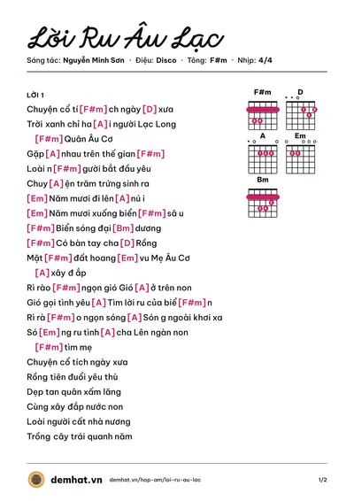 Hợp âm Lời Ru Âu Lạc (Trang Nhung) – bản nhạc PDF trang 1, tông F#m