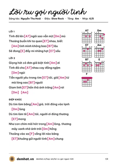 Hợp âm Lời ru gọi người tình (Khánh Ly) – bản nhạc PDF trang 1, tông Am