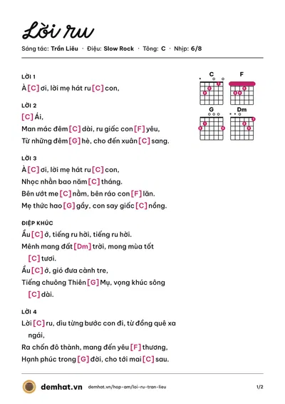 Hợp âm Lời ru (Anh Kim) – bản nhạc PDF trang 1, tông C